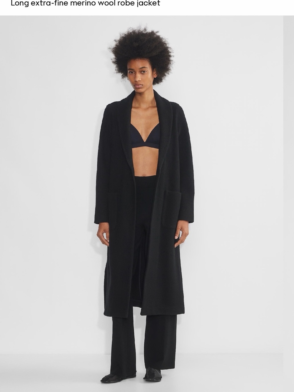 Babaton Black Long Merino Wool Shawl Robe Jacket